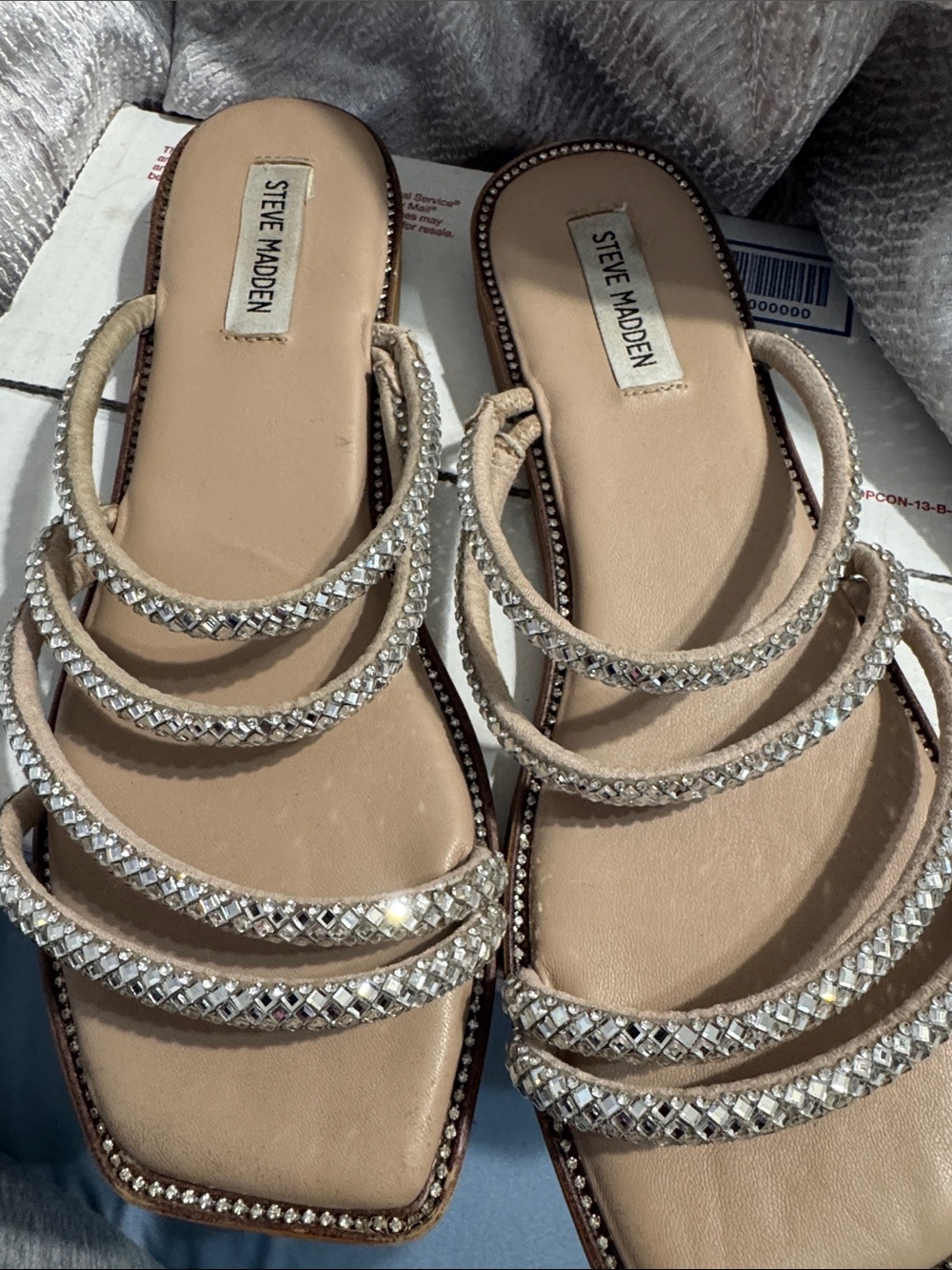 Steve Madden Nude Beige Crystal Strappy Sandals